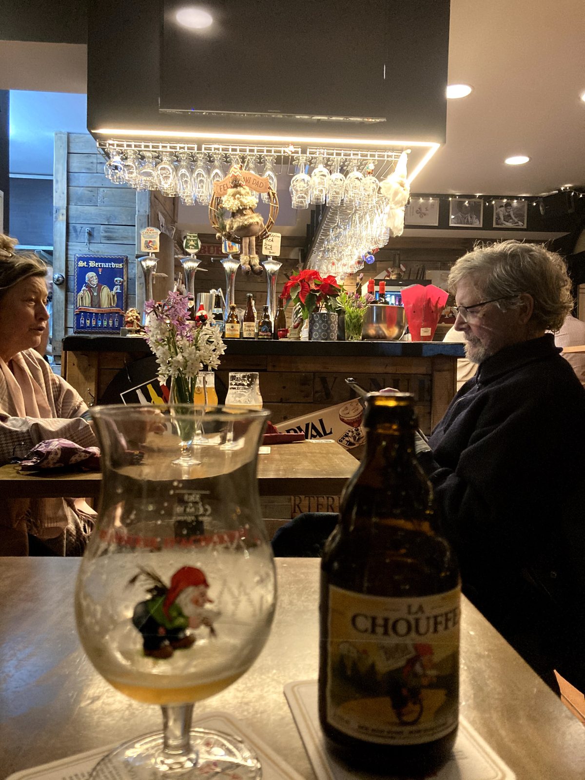 The Belgian bar, five minutes from the door. La Chouffe, and the best company in months.